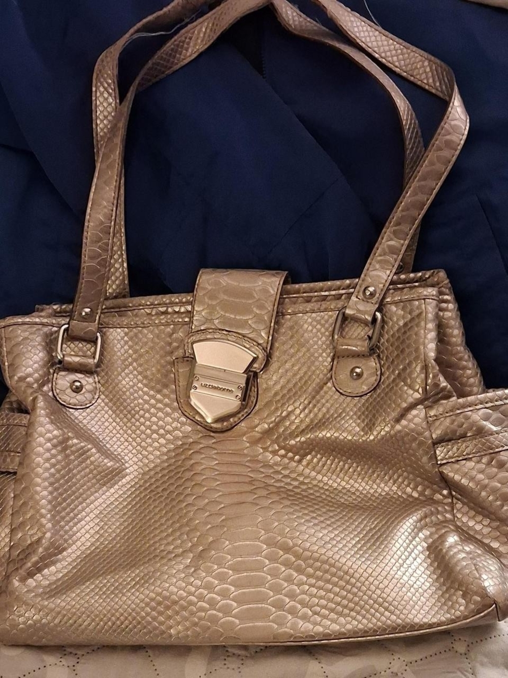 Liz Claiborne Metallic Gold Embossed Shoulder Tote